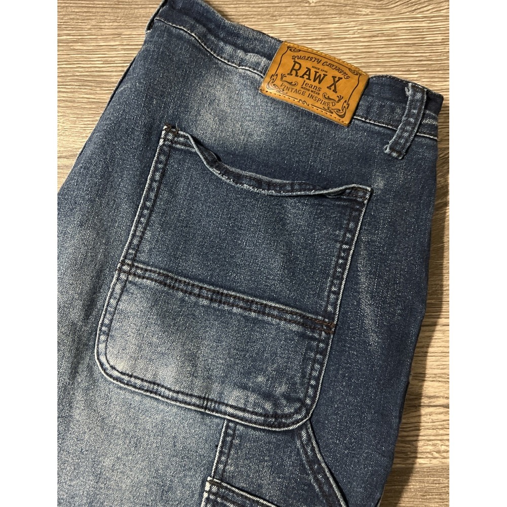 Raw X Double Knee Carpenter Dark Wash Stretch Skinny Leg Blue Jeans Size 38x32